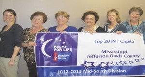 Jefferson Davis County Relay for Life Committee Members:  Jennifer Kerley, Mary Coulter, Janet Lee, Tena Bass, Terri Lee, and Diane Daughdrill.