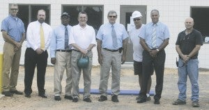 Holley Cochran / The Prentiss Headlight—Supervisors visited the Foley plant Monday after their bi-monthly meeting.  Pictured are Les Dungan, county engineer; Wes Daughdrill, county attorney; Supervisor John Thompson; Ben Hamby, CDA Director; Supervisor Charles Reid; Roy Wilson, Foley Project Manager; Supervisor Corky Holliman; and Barry Cobb, Foley Operations Manager. 